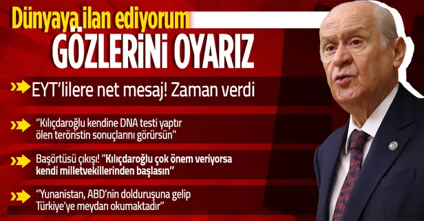 SON DAKİKA: Devlet Bahçeli'den MHP grup toplantısında önemli açıklamalar: Ege'de hakkımızı yedirmeyiz gözlerini oyarız! Kılıçdaroğlu'na sert DNA sözleri