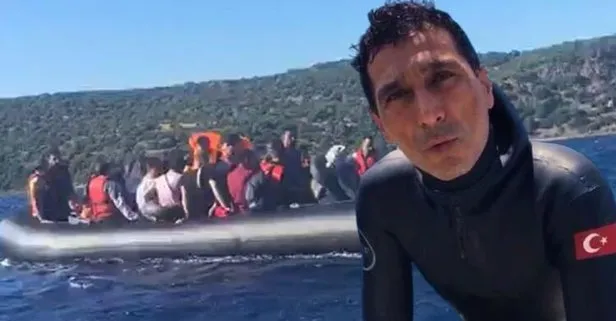 Lastik bottaki mülteciler milli dalışçı sayesinde kurtarıldı
