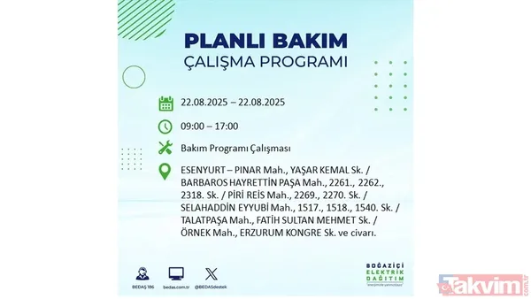 İstanbul'da 19 ilçede elektrik kesintisi! BEDAŞ İLÇE İLÇE listeledi: 22 Ağustos Cuma günü 8 saat yok - 19