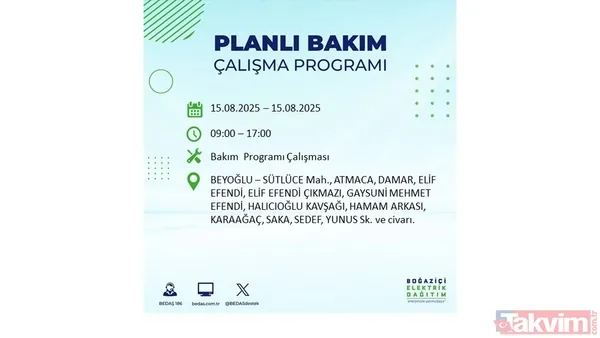 (15 Ağustos Cuma Günü İstanbul'da Elektrik Kesintisi Yaşanacak Noktalar Ve Saat Aralıkları)