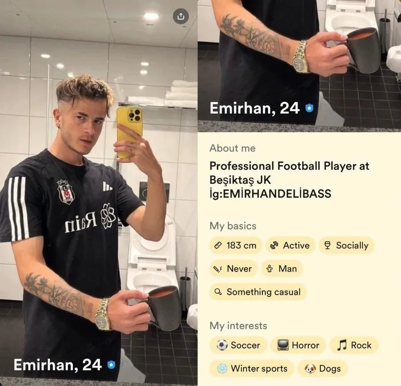 Emirhan Delibaş'ın flört uygulamasındaki profilinde 'Beşiktaş Profesyonel Futbolcusu' yazması dikkat çekti