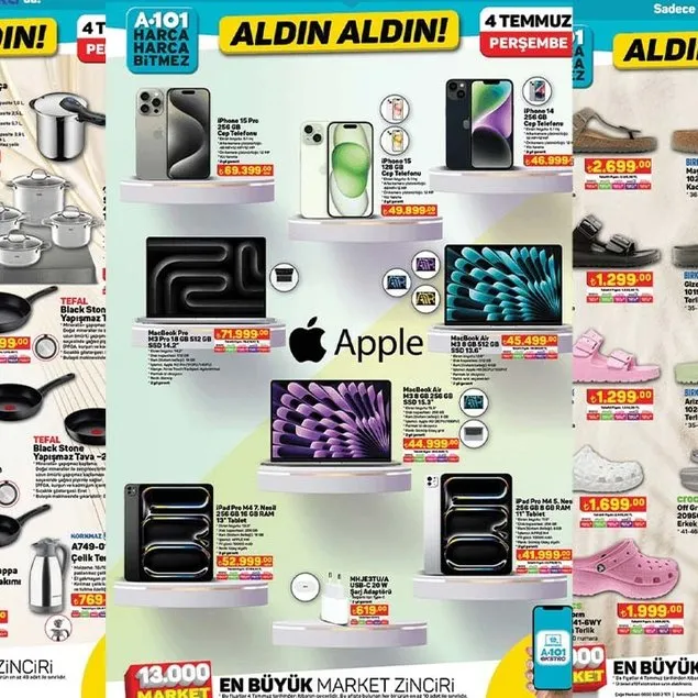 iPhone, MacBook A101’e geliyor! 11 Temmuz İNDİRİMLİ ÜRÜNLER KATALOĞU! Aşure tenceresi, masa örtüsü, kilim, Paşabahçe ve LAV marka...