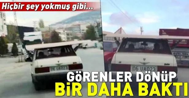 Ankara’da araba üzerinde sunta taşıyan sürücü hayrete düşürdü