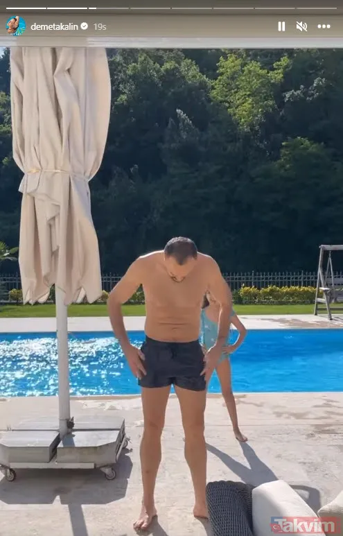 Demet Akalın mavi bikinisiyle ortalığı yıktı geçti! Eşi Okan Kurt'un şortunu beğenmeyip "Minik bu ne ben de tanga giyeceğim" demişti - 5