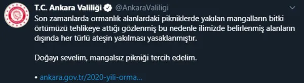 Ankara Valiliği'nden flaş mangal açıklaması: Yasaklandı!-1