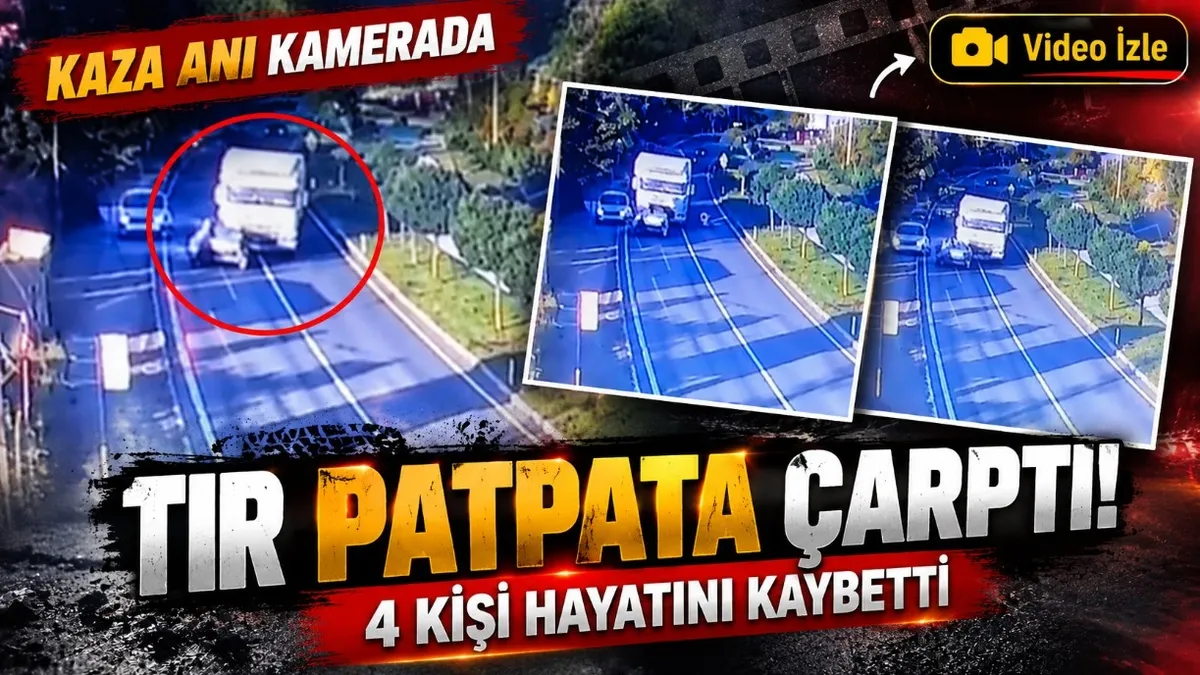 Düzce Akçakoca'da 4 kişinin öldüğü TIR patpat kazasına dair kaza anı görüntüleri kamerada