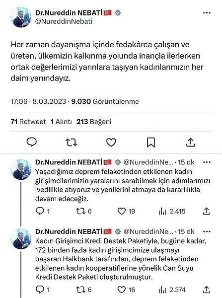 Hazine ve Maliye Bakanı Nureddin Nebati deprem bölgesindeki kadın kooperatiflerine sıfır faizli kredi verileceğini duyurdu-2