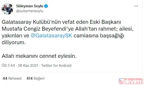 Eski Galatasaray Başkanı Mustafa Cengiz hayatını kaybetti! Spor dünyası tek yürek: Peş peşe taziye mesajları - 13