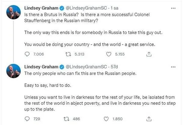 Putin'e suikast! ABD'li senatör Lindsey Graham'dan imalı paylaşım: Tüm dünya için çok önemli bir hizmet olacaktır-3