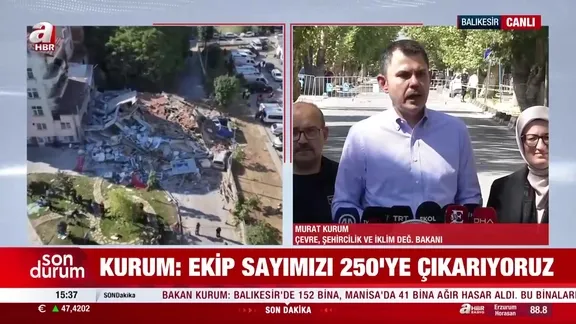 Bakan Kurum 6.1'lik depremin merkez üssü Sındırgı'da