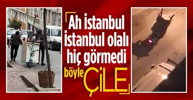 Elektrikli scooter ile çamaşır makinesi taşıdılar