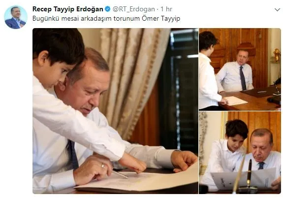 Erdoğan paylaştı: Bugünkü mesai arkadaşım torunum Ömer Tayyip - 1