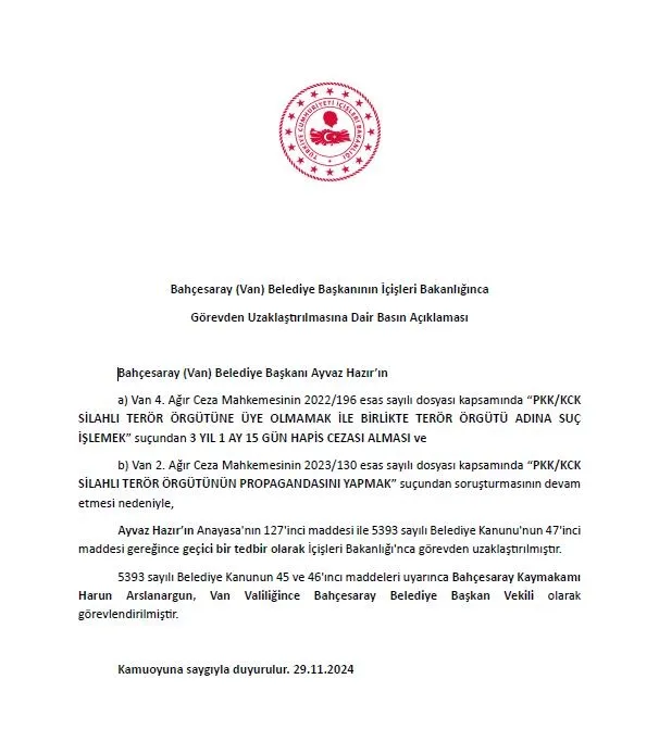 son-dakika-van-bahcesaray-belediyesine-gorevlendirme-1732900121262.jpeg DEM Partili Van Bahçesaray Belediye Başkanı Ayvaz Hazır görevden uzaklaştırıldı-2