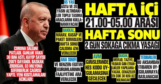Başkan Erdoğan yeni koronavirüs tedbirlerine açıkladı: Hafta içi 21.00 - 05.00 arası hafta sonu 2 gün sokağa çıkma yasağı