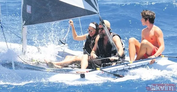 Engin Altan Düzyatan ve eşi Neslişah Alkoçlar oğulları Emir'le ilk kez görüntülendi! Neslişah sarı mayosuyla yaktı geçti - 3