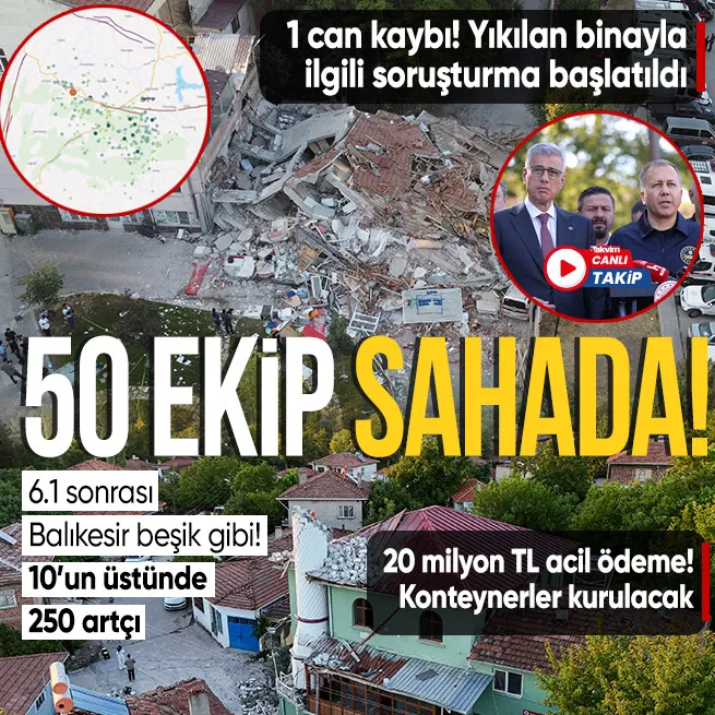 AFAD açıkladı: Balıkesirde 6.1 büyüklüğünde deprem! 1 kişi hayatını kaybetti