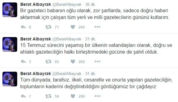 Bakan Albayrak'tan Çalışan Gazeteciler Günü mesajı-1
