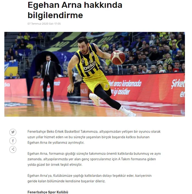 Fenerbahçe Beko Basketbol Takımı, Egehan Arna ile yollarını ayırdığını açıkladı-3