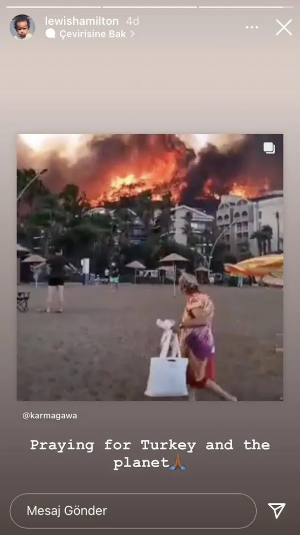 Formula 1'in son şampiyonu Lewis Hamilton'dan yangın paylaşımı 'Türkiye ve gezegen için dua ediyorum'-3