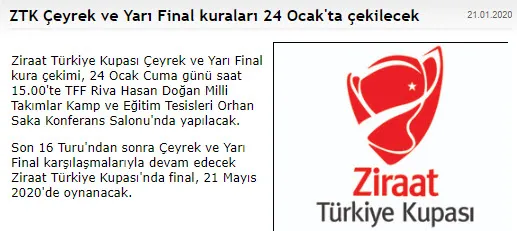 Ziraat Türkiye Kupası finali 21 Mayıs'ta oynanacak-1