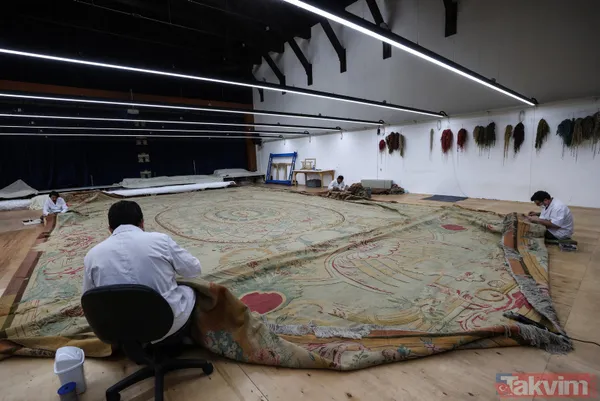 Tam 1 ton ağırlığında! Dolmabahçe Sarayı'nın en büyük halısı restore ediliyor - 14