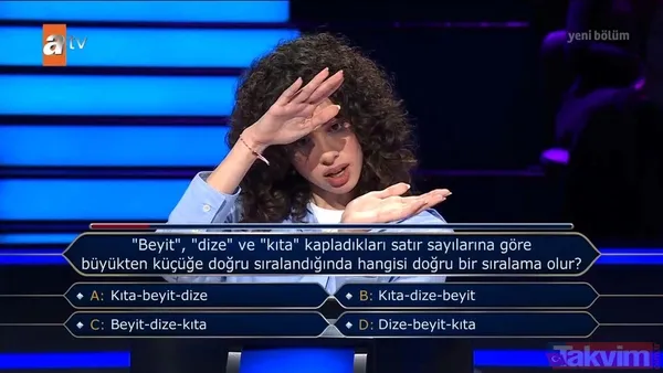 İşte Kim Milyoner Olmak İster'de yarışmacının cevapladığı diğer sorular...