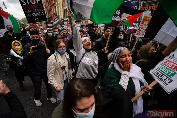 SON DAKİKA: Filistinlilerin katledilmesi protesto ediliyor! Binler Londra'da İsrail Büyükelçiliği'ne yürüyor - 37