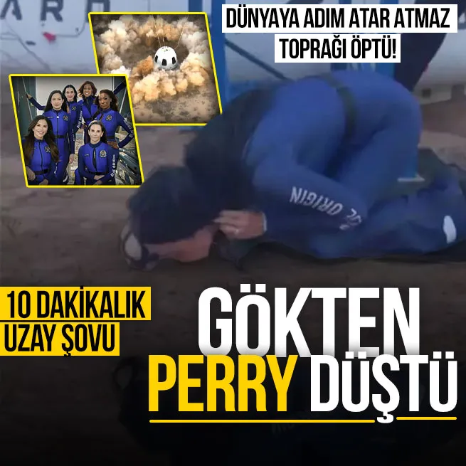 Katy Perryin 10 dakikalık uzay yolculuğu sona erdi! Dünyaya döner dönmez ilk iş toprağı öptü