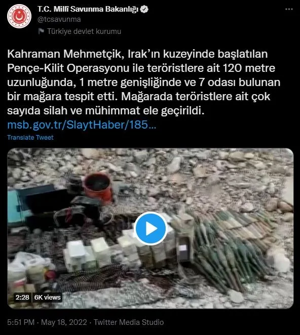 MSB son dakika duyurdu: Teröristlere ait olan mağarada onlarca mühimmat ele geçirildi-2