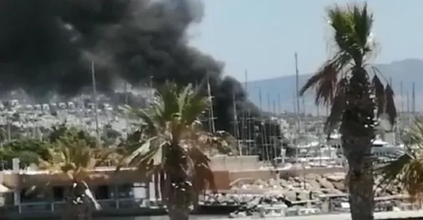 Muğla'nın Bodrum ilçesinde korku dolu anlar! Marinada demirli motoryat yandı