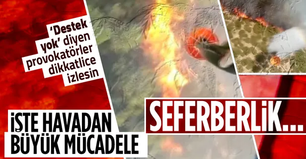 Yangın söndürme helikopterlerinden büyük mücadelenin görüntüleri