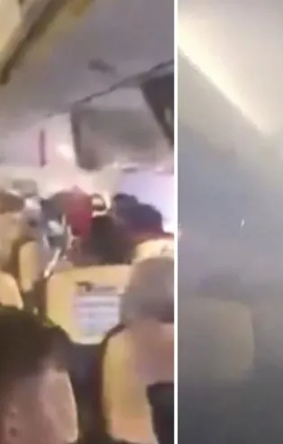 Uçakta panik anları! Bir anda dumanla doldu