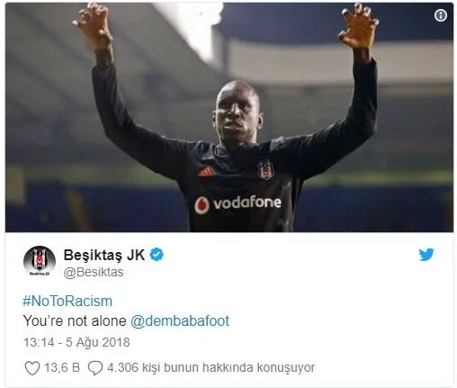 Irkci Saldiriya Ugrayan Demba Ba Ya Besiktas Tan Destek Takvim