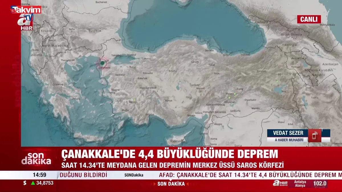 Çanakkale 4,4 büyüklüğünde korkutan deprem!