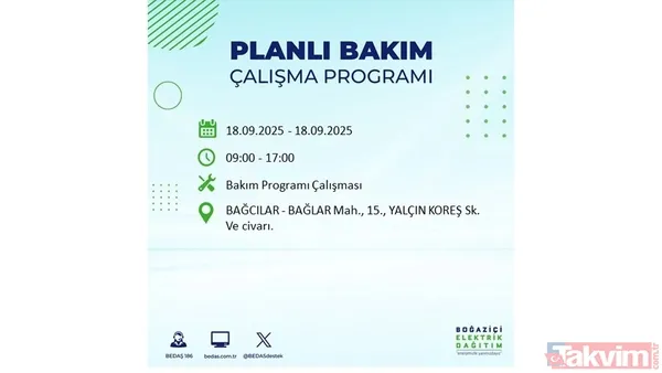 🔴18 Eylül Perşembe Günü Elektrik Kesintisi Yaşanacak İlçeler