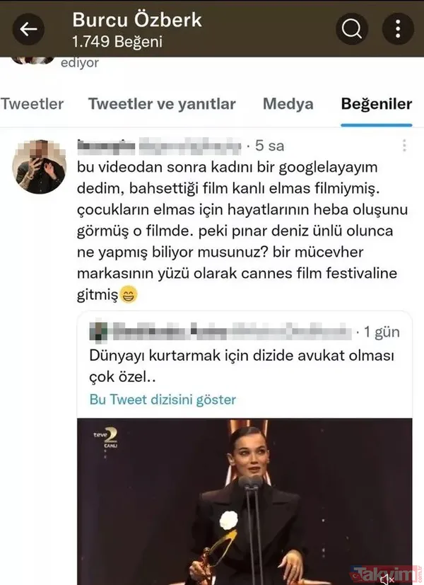 Pınar Deniz'in ödül konuşması Rihanna'dan alıntı çıktı! 'Dünyayı kurtarmak için oyuncu oldum' demiş ti'ye alınmıştı sözler kopyala-yapıştır - 7