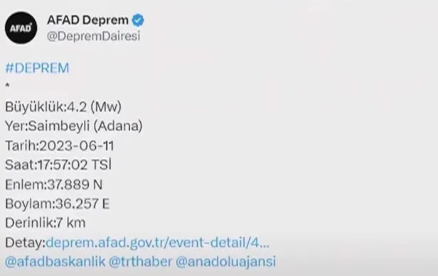 Son dakika: AFAD duyurdu! Adana'da korkutan deprem-1