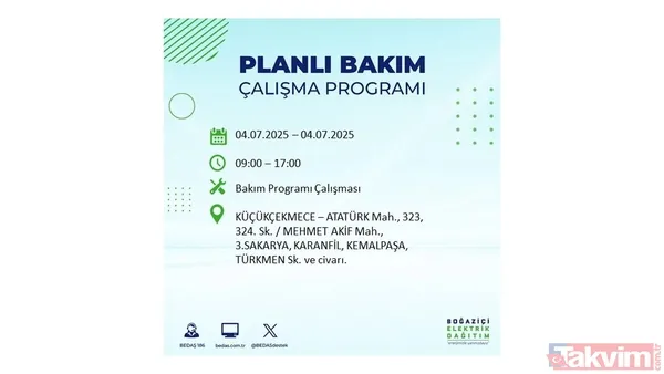 4 Temmuz'da İstanbul'da Elektrik Kesintisi Yaşanacak İlçeler