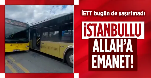 İETT bugün de şaşırtmadı! Durakta bekleyen İETT otobüsüne başka bir İETT otobüsü çarptı
