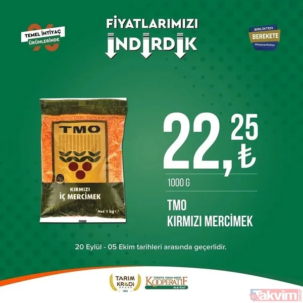 Tarım Kredi 5 Ekim FİYAT LİSTESİ 2023! Kooperatif marketlerinde indirimlerin son günü! Kırmızı mercimek 22.25, tost peyniri 59. 90... - 2