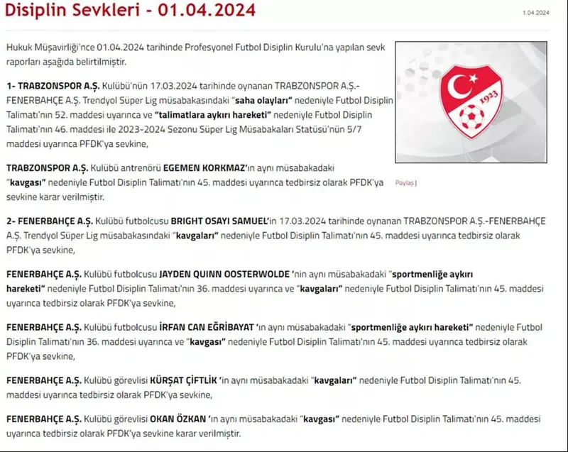 Son dakika: Olaylı Trabzonspor-Fenerbahçe maçında PFDK'ya sevk edilenler açıklandı! Osayi, İrfan Can Eğribayat, Oosterwolde...-6