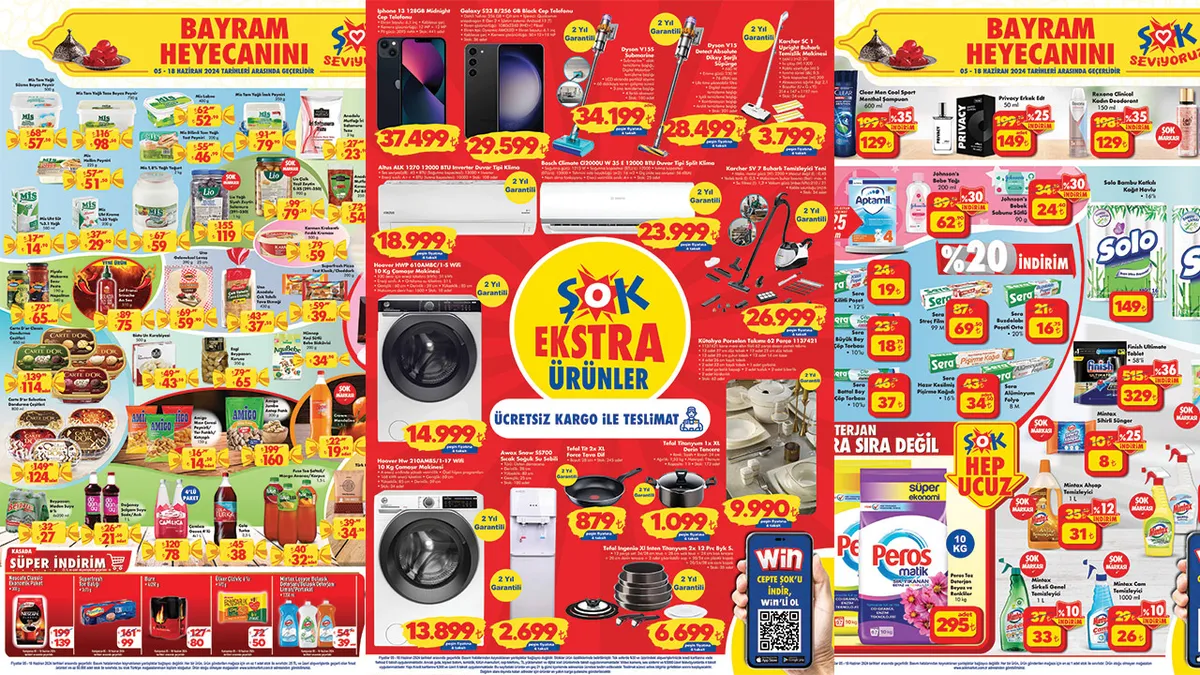 ŞOK 5-18 Haziran aktüel ürünler kataloğu! 10 KG deterjan indirime girdi! Dyson süpürge, kamp sandalyesi, valiz çeşitleri, termos çanta....