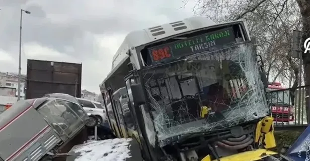 Esenler'de İETT otobüsü kaldırımı aştı otoparka daldı! Çok sayıda aracı biçti
