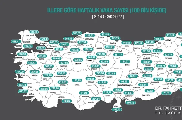 Son dakika: 8-14 Ocak haftalık koronavirüs vaka haritası açıklandı: İstanbul zirvede