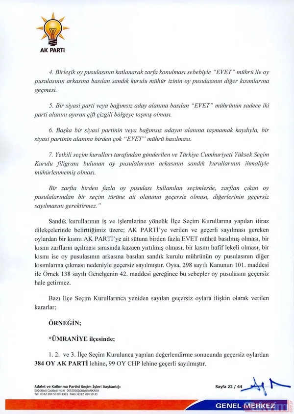 Dilekçede, İstanbul İl Seçim Kurulu Tarafından Verilen Karar Uyarınca, İlçe Seçim Kurullarınca Geçersiz Oylar Yönünden Yeniden Değerlendirmesi Yapılan Bazı...