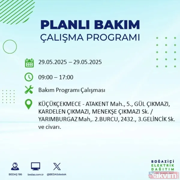 Bedaş 29 Mayıs İstanbul Elektrik Kesintisi