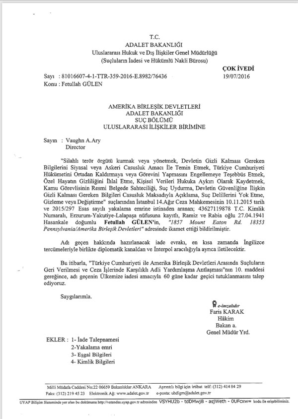 FETÖ elebaşı Gülen'in iade belgeleri ortaya çıktı-1
