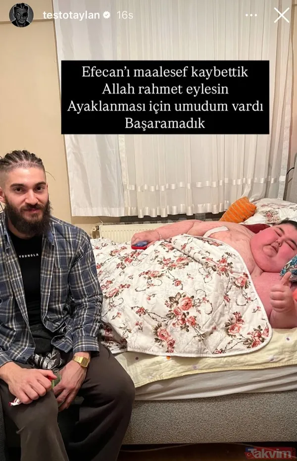 Taylan Özgüç Danyıldız Sosyal Medya Hesabından Yaptığı Paylaşımda, "Efecan'ı Maalesef Kaybettik. Allah Rahmet Eylesin. Ayaklanması İçin Umudum Vardı...