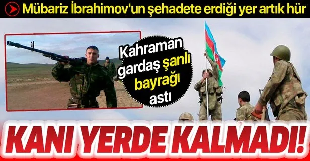 Mübariz İbrahimov’un şehadete erdiği işgal altındaki mevziye şanlı Azerbaycan bayrağı dikildi