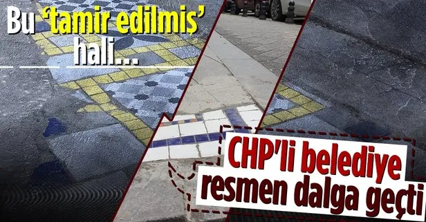 CHP’li Kadıköy Belediyesi vatandaşla dalga geçiyor! Kırık dökük kaldırımı ’tamir ettik’ diye sundular